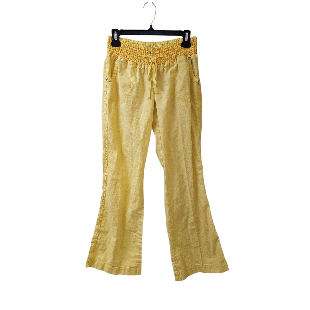 Rewash Yellow Linen Blend y2k Flare Leg Pants Large Low Rise